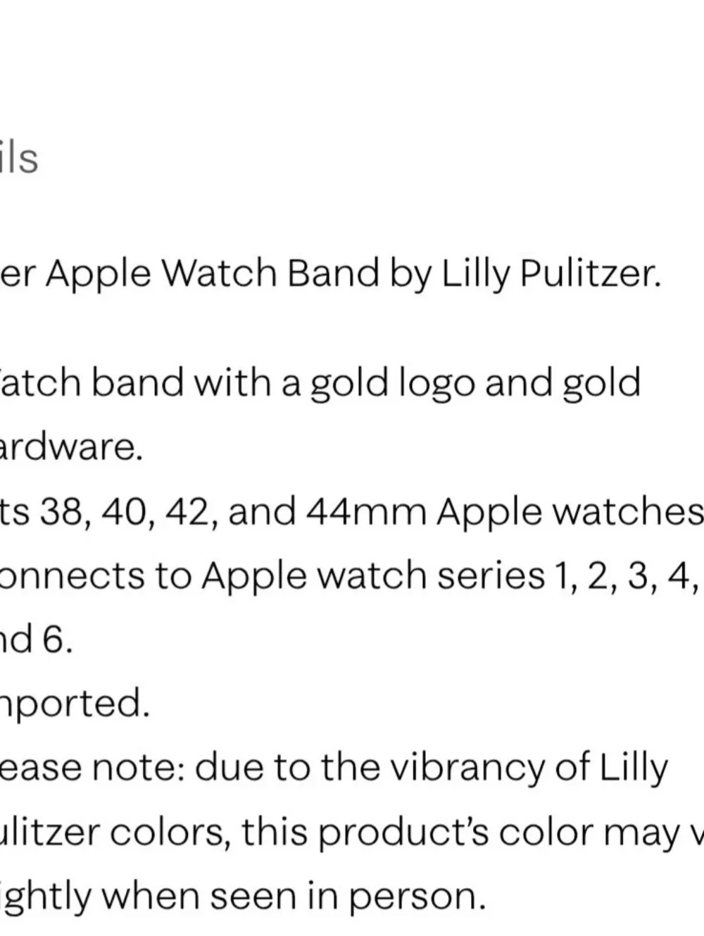 Lilly Pulitzer Gold Leather Cuff Apple Watch Band >NWOT